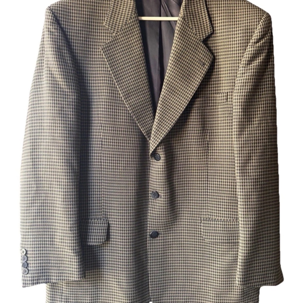 ZYLOS 42R Brown Houndstooth Pattern 100% Wool 3 Button Blazer Suit Jacket